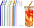 10 Pcs Reusable Bent Glass Drinking Straws,9''x10 mm Colorful Glass Straws