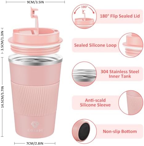 CS COSDDI 12 oz Coffee mug - Stainless Steel Coffee Cup with Leakproof Lid