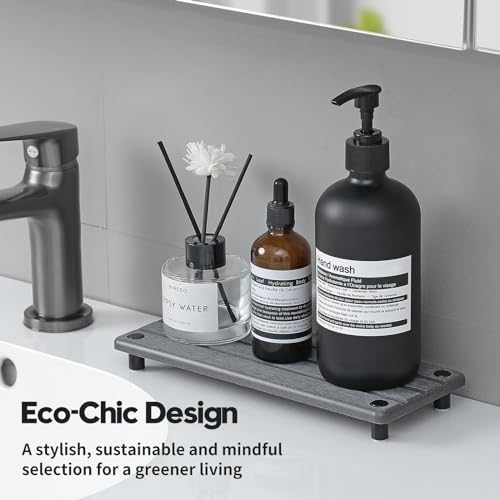 Razborci 2 Pack Fast Drying Water Absorbing Diatomite Stone Mat Tray for Kitchen & Bathroom Counter - Instant Dry Sink Caddy Organizer - Vanity Holder for Soap and Sponge – Charcoal 10" x 4"