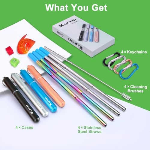Kynup Reusable Collapsible Metal Straws, Cruise Ship Essentials (4Pack)