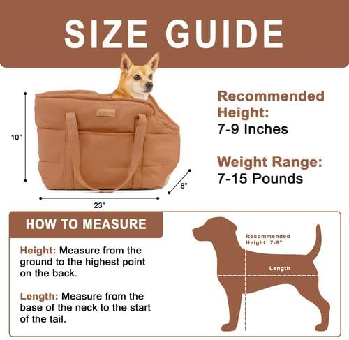 NoblePup Plush Dog Purse Carrier for Small Dogs, Soft Dog Tote Bag with Safety Harness Clip, Cozy Pet Carrier for Dogs Under 15 lbs, Comfortable Dog Shoulder Carrier for Travel, Brown