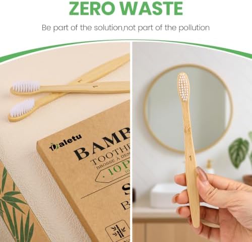 Daletu Bamboo Toothbrush Soft Bristle10-Pack, Biodegradable BPA Free Natural Toothbrush, Eco-Friendly, Wooden Organic Non-Plastic Travel Toothbrushes for Adults