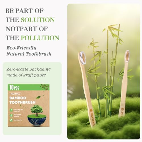 10 PCS Bamboo Toothbrushes Pack, Natural & Eco-Friendly Wooden Toothbrush
