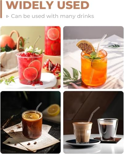Foogwee® 20 Packs Reusable Glass Straws Set, 9'' x 12mm Clear Drinking Straws for Smoothies, Shakes, Coffee, Juice, Sodas, Milk, Tea, Cocktails, Set of 8 Straight and 8 Bent with 4 Cleaning Brushes