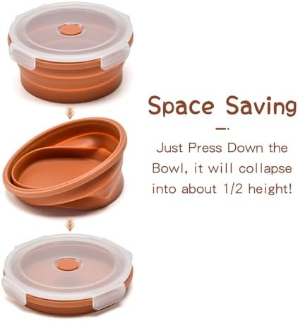 Collapsible Bowls with Lids, Reusable Silicone Food Storage Containers for Meal Prep, Camping Must Haves Accessories ， Microwave Freezer Safe Dishwasher Safe Leak Proof，Set of 3 with Lids