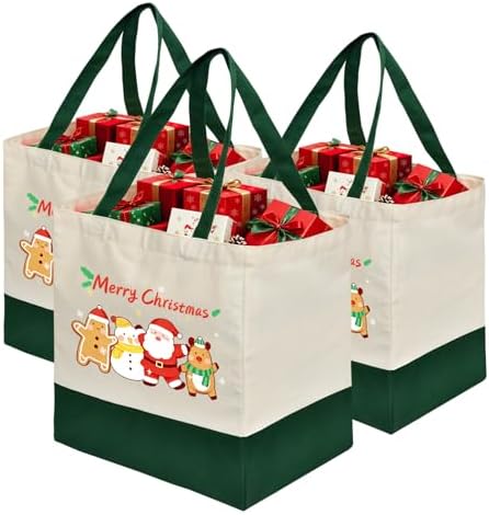 Christmas Canvas Tote Bags with Handles, Large Merry Christmas Shopping Bag