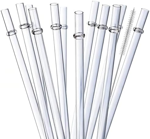 ALINK 10.5 inch Tritan Hard Plastic Clear Straws, Long Reusable Clear Replacement Tumbler Drinking Straws for 16 oz 20 oz 30 oz Stanley, YETI, Starbucks, Mason Jars, Set of 10 with Brush