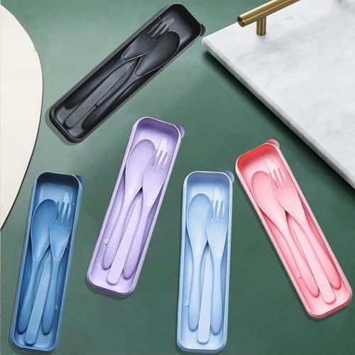 Reusable Travel Utensils Set with Case Wheat Straw Fork Spoon Knife Cutlery
