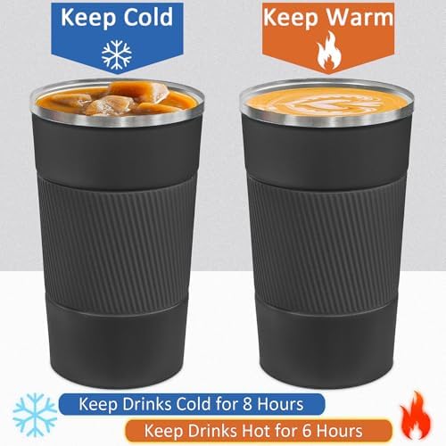 4 Pack Insulated Coffee Mug with Lid 17oz Travel Coffee Tumbler Stainless Steel Reusable Coffee Cups Thermal Coffee Mug for Hot and Iced Cold Drinks, Black