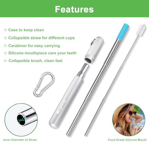 Kynup Reusable Metal Travel Straws with Case & Cleaning Brushes (4Pack)