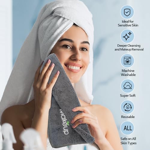 Orighty Microfiber Makeup Remover Cloths, 13 x 13 Inch, 6 Pack Grey