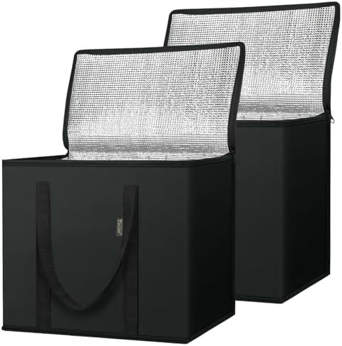 BALEINE 2Pk Insulated Reusable Grocery Bags, Collapsible Cooler Bag for Groceries, Heavy Duty Large Insulated Bag (16''x9''x13'', Charcoal Black) (Pack of 10)