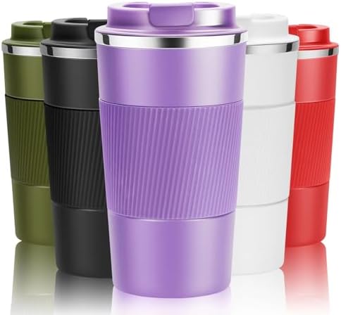 YINJOYI 12oz Travel Coffee Cups Insulated Tumbler Thermal Mug to Go with Lid Leak Proof Reusable Stainless Steel Coffee Mug Spill Proof for Hot and Iced Cold Drinks (Purple, 380ml)