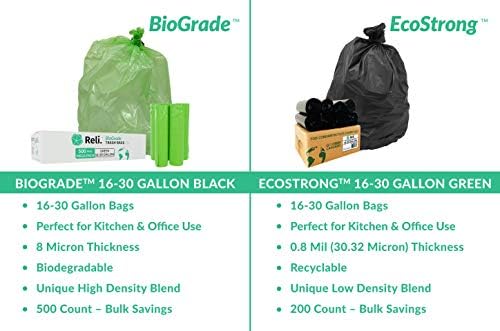 Reli. Biodegradable 16-25 Gallon Trash Bags | 500 Count Bulk | Green