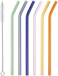 Reusable Glass Straws - 9" L x 8 mm W - Smoothie Drinking Straws for Smoothie, Milkshakes, Pack of 6 with 1 Cleaning Brush (mix1)