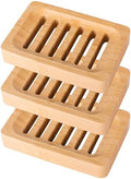 Bamboo Soap Dish Self-Draining Non-Slip Soap Saver - Wooden Trays for Bar Soap - Kitchen, Shower, Bathroom - 3 Pack