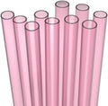 Fiesta First 10 EXTRA WIDE Long Reusable Hard Plastic Drinking Straws + Cleaning Brush - Fat Thick Large Jumbo Straws for Smoothies and Milkshakes - Pink - Dishwasher Safe BPA Free