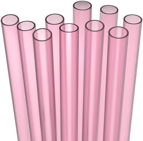 Fiesta First 10 EXTRA WIDE Long Reusable Hard Plastic Drinking Straws + Cleaning Brush - Fat Thick Large Jumbo Straws for Smoothies and Milkshakes - Pink - Dishwasher Safe BPA Free