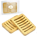 Bar Soap Holder, 2 Pack Self Draining Bamboo Sponge Holder - Curved Surface Slotted Soap Dish for Shower, Bathroom, Bathtub, Sink, RV, Packed in A Case(Bamboo Style)