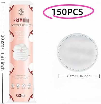150 Count 100% Organic Cotton Rounds | Soft, Reusable & Hypoallergenic Makeup Remover Pads | No Lint,Double-Sided for Toner & Skincare (2.3")，Triple-Layer, Lint-Free Makeup Remover Pads (150 Count)
