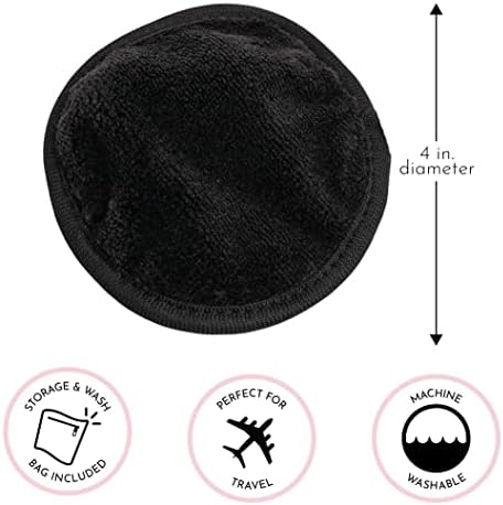 S&T INC. Makeup Remover Wipes for Skin Care with Laundry and Storage Bag, Reusable Makeup Wipes or Face Towels, Travel Essentials, Black, 4 In. Diameter, 5PK