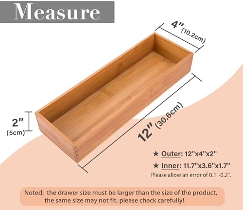 Bamboo Drawer Oragnizer Box, Kitchen Seasoning Organizer Tray, Tableware Knife Fork Organizer Box, Home Drawer Sorting Box, Bamboo 12"*4"