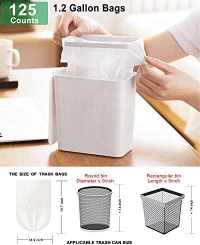 AYOTEE 1.2 Gallon Compostable Trash Bags, Strong Small Trash Bags 125 Count