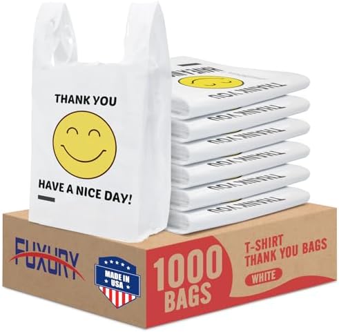 Fuxury 1000 Count Happy Smiling Face Thank You Plastic Bags with Handles