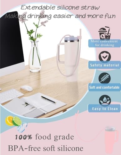 Extendable Long Straws for Stanley Cup, 2 Pack 35" Reusable Silicone Straws- CPC Certified, Fits 40 oz Tumbler And Large Water Bottle, Soft & Flexible Straw Accessories Gift Idea