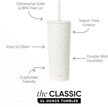 Simple Modern Iced Coffee Tumbler, Insulated | 24oz | Leopard