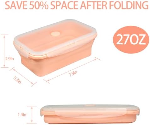 Plus 4PCS Foldable Silicone Food Storage Containers for Kitchen Storage for Leftovers Fruits and Meal Prep Dishwasher Safe Microwave Safe Ideal for Home and Travel (Pink, 27OZ)