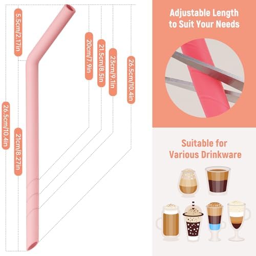 NiHome 6 PCS Extra Wide Reusable Bent Silicone Straws for Boba & Smoothies