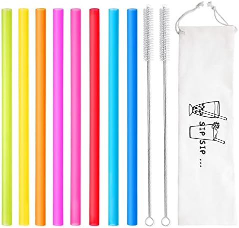 8 Pcs Extra Wide Reusable Smoothie & Boba Straws with 1 Bag & 2 Brushes - Multicolor Big Jumbo, BPA FREE Large Plastic Straws for Smoothies, Bubble Tea(Tapioca, Boba Pearls), Milkshakes