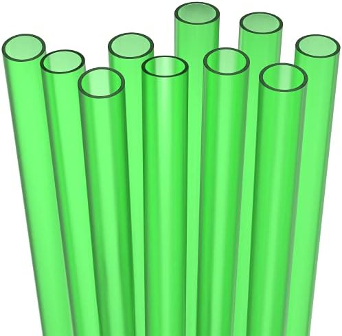 Fiesta First 10 EXTRA WIDE Long Reusable Hard Plastic Drinking Straws + Cleaning Brush - Fat Thick Large Jumbo Straws for Smoothies and Milkshakes - Green - Dishwasher Safe BPA Free