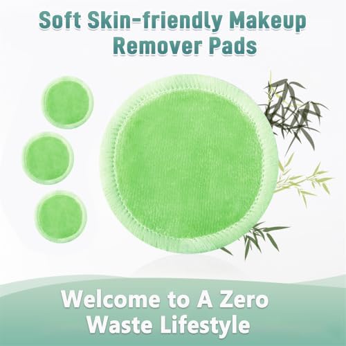 wegreeco 40 Pack Reusable Makeup Remover Pads, Washable Reusable Cotton Rounds Pads for Face, Makeup Remover Cloths for All Skin - (Grass-Green)
