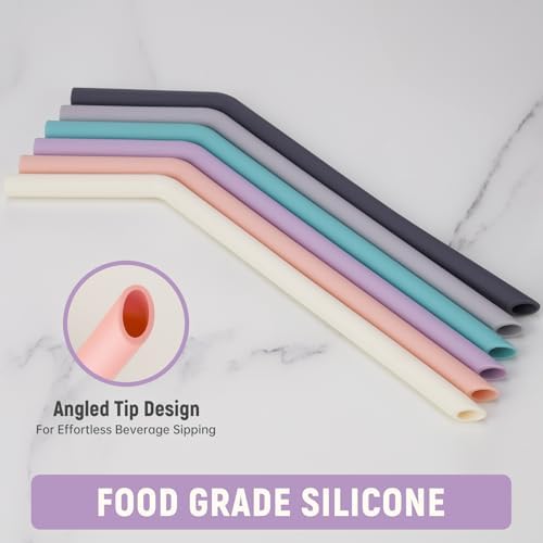NiHome 6-Pack Wide Reusable Bent Silicone Straws for Smoothies, Milkshake