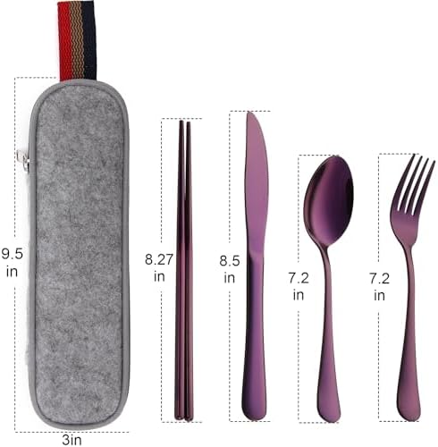 DEVICO Travel Utensils with Case, 5 Piece Portable Silverware Set for Work