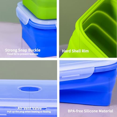 82.8oz Extra Large Collapsible Silicone Food Storage Containers with Lids, 2 Pack Meal Prep Bento Lunch Boxes for Kitchen Office Travel Camping, Microwave Freezer Dishwasher Safe, BPA Free,