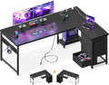 AODK 61" L Shaped Gaming Desk with 4 Drawers and Power Outlets, Black