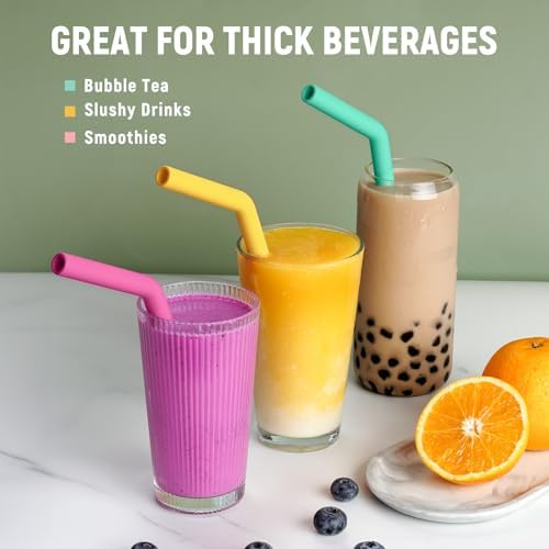 NiHome 6 PCS Extra Wide Reusable Bent Silicone Straws for Boba & Smoothies