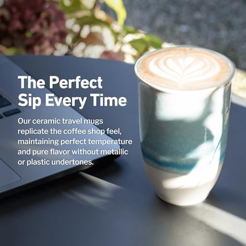 NOVA CERAMICS Travel Mug - Portable Coffee To Go Mug Microwave & Dishwasher Safe Coffee Cups Reusable - Gifts For Women Men Him Her 12oz - Lagoon