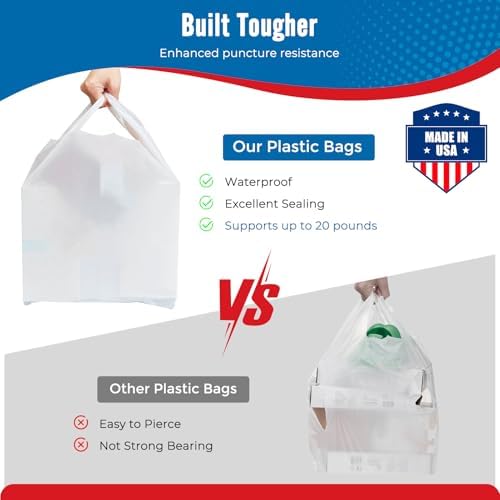 Fuxury 500 Pack Plain White Plastic Bags with Handles for Small Business