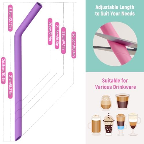 NiHome 6 PCS Extra Wide Reusable Bent Silicone Straws for Boba & Smoothies