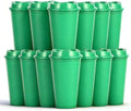 16oz Reusable Plastic Coffee Cups with Lids, 13 Pack, Green