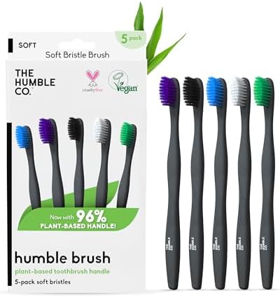 The Humble Co. Plant-Based Soft Bristle Toothbrushes, Black (5 Pack)