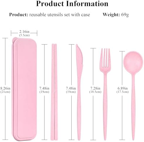 DISSKNIC 4 Sets Travel Utensils with Case, Cutlery Set Chopsticks Fork Spoon Knife with Case, Reusable Plastic Utensils Sets for Lunch Box Accessories,Portable Lunch Box Utensils Set for Daily Use