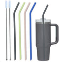 Stanley Cup Accessories 14” Extra Long Silicone Reusable Replacement Drinking Straws for 40 oz Quencher Tumbler,Wine Bottle-Blue Iris,Green Citron,Charcoal,Light Brown With Bendable Brush