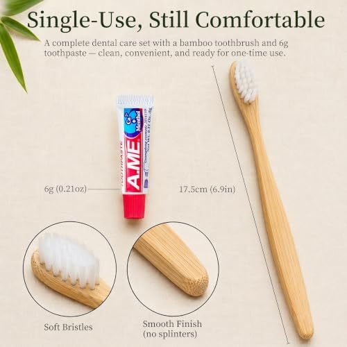 50 Pack Bamboo Toothbrushes with Toothpaste 6g Individually Wrapped
