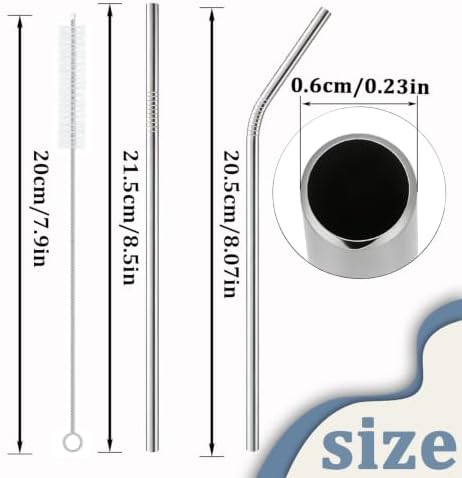 16-Pack Stainless Steel Straw,Reusable Straws – 8 Straight & 8 Bent (8.5 Inch) Metal Drinking Straws with 4 Cleaning Brushes,Replacement Straws,Dishwasher Safe,Ideal for Home,Travel
