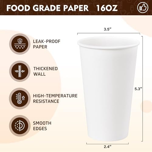 YEEHAW 16 oz 500 Pack White Disposable Paper Coffee Cups